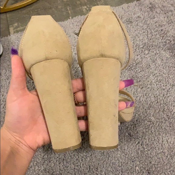 Nude Suede Ankle Strap Heels - Picture 3 of 4